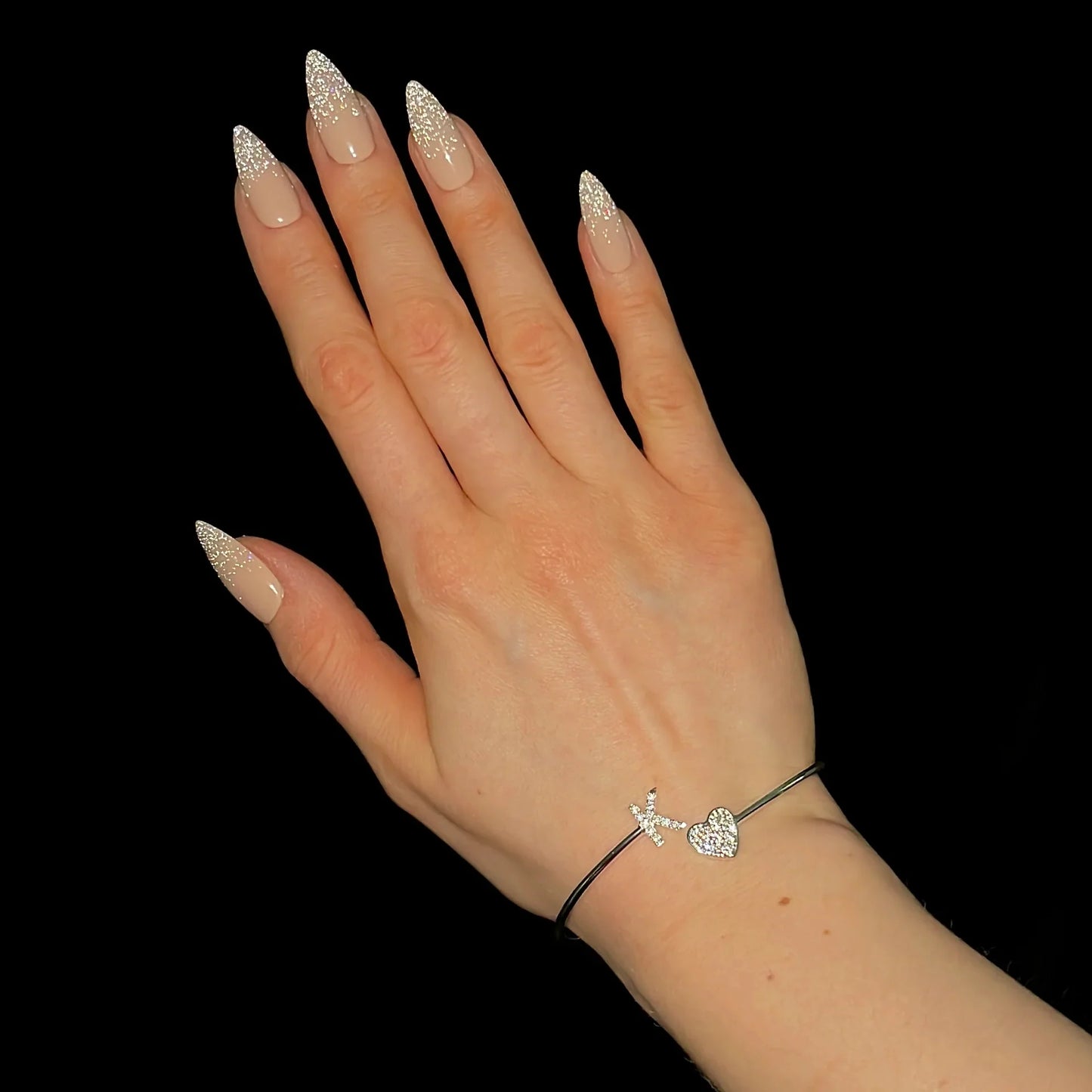 Stagger bangle with heart and ANY initial