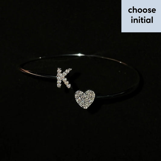 Stagger bangle with heart and ANY initial
